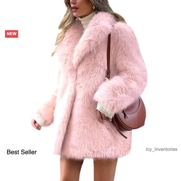 Jackets & Blazers - Faux Fur Coat Fluffy Lapel Shaggy Long Sleeve Winter Outerwear Elegant Chic
